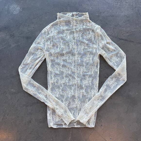 Free People Tops - Vintage Y2k Free People Sheer Lace Mock Neck Longsleeve Ivory Blouse Small